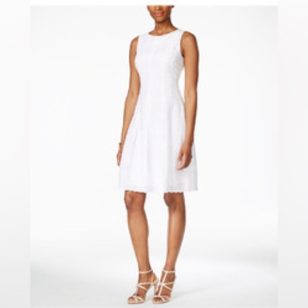 Ivanka Trump Sleeveless White Eyelet Fit and Flare fully lined Dress for Women